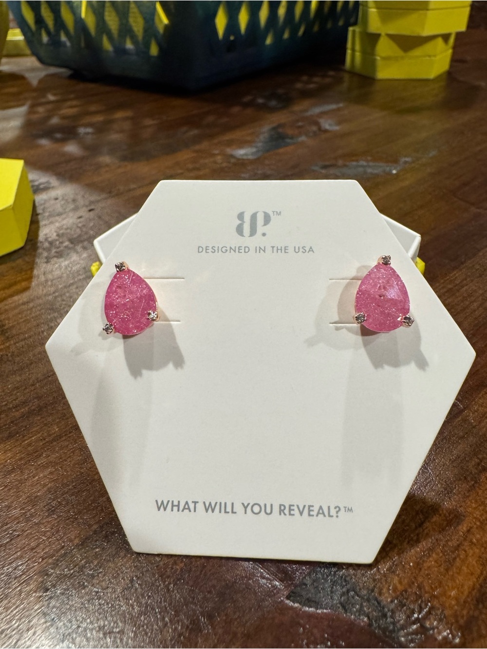 Pink Teardrop Stud Earrings by 8P™ - Sparkling Pink Stones